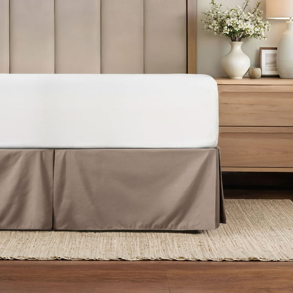 Noble Linens Taupe Pleated Dust Ruffle Bed Skirt, Twin-XL