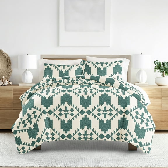 Noble Linens Teal Adobe Diamond Reversible 2-Piece Duvet Cover Set, Twin/Twin XL