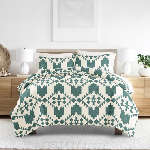 Noble Linens Teal Adobe Diamond Reversible 3-Piece Duvet Cover Set, King/Cal King