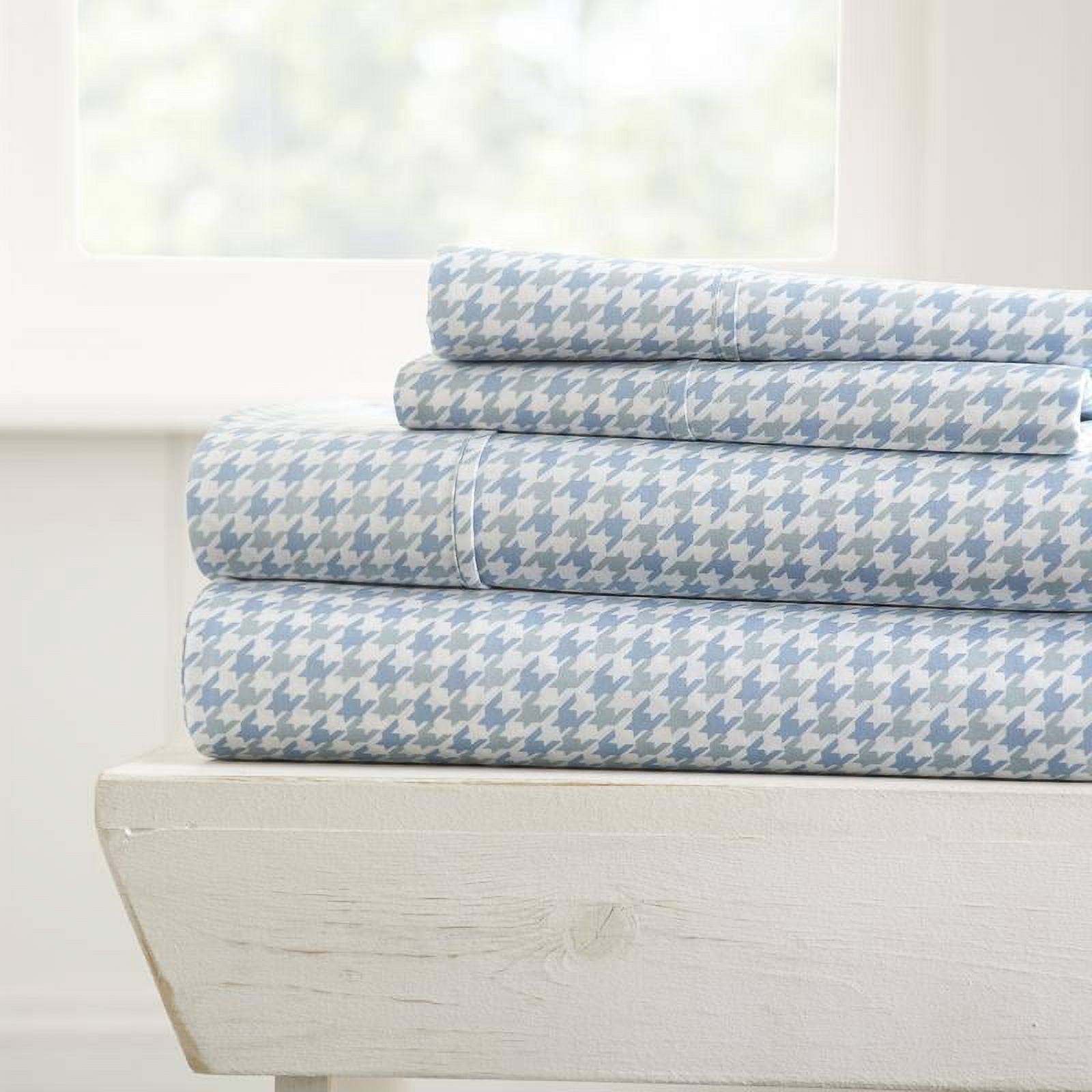 Noble Linens Ultra Soft Hounds Tooth Pattern 4 Piece Bed Sheet Set