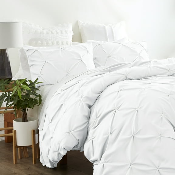 Noble Linens White Pinch Pleat 3-Piece Duvet Cover Set, Full/Queen