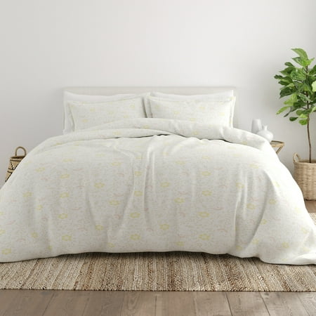 Noble Linens White Spring Vines Print Duvet Set 2-Piece Duvet Cover Set, Twin/TwinXL
