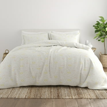 Noble Linens White Spring Vines Print Duvet Set 3-Piece Duvet Cover Set, King/Cal King