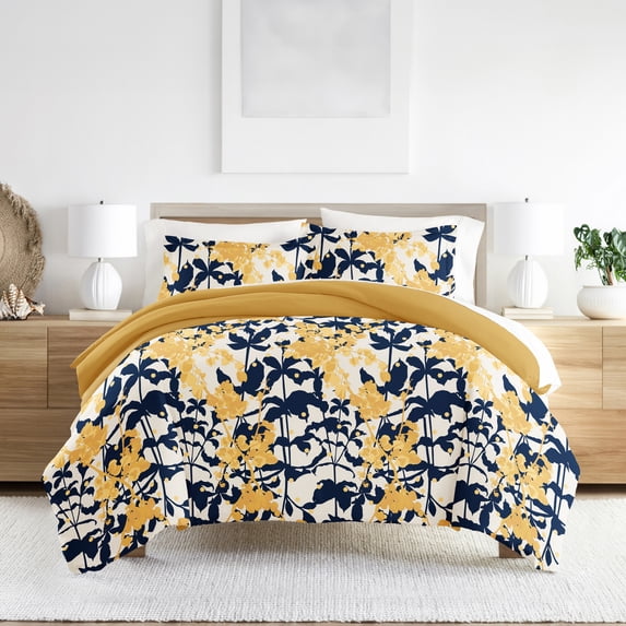 Noble Linens Yellow Boho Flower Reversible 3-Piece Duvet Cover Set, Full/Queen