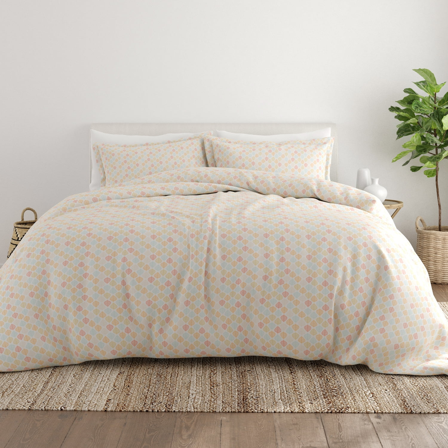 Noble Linens Yellow Fall Foliage Pattern 3-Piece Duvet Cover Set, Full/Queen