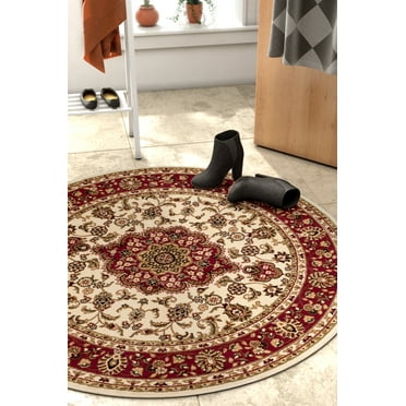 Noble Medallion Ivory Beige Oriental Formal Traditional 3'11" Round Rug