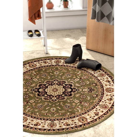 Noble Medallion Red Green Ivory Light Blue Black Persian Floral Oriental Formal Traditional Area Rug Shed Free Modern Contemporary Transitional Soft Living Dining Room Rug