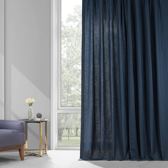 Noble Navy Dune Textured Solid Cotton Curtain Pair (2 Panels), Noble Navy, 50W X 108L