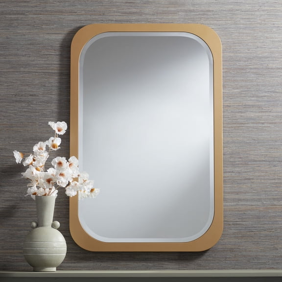 Noble Park Devonshire Rectangular Vanity Wall Mirror Modern Beveled Glass Gold Frame 28" Wide for Bathroom Bedroom Living Room