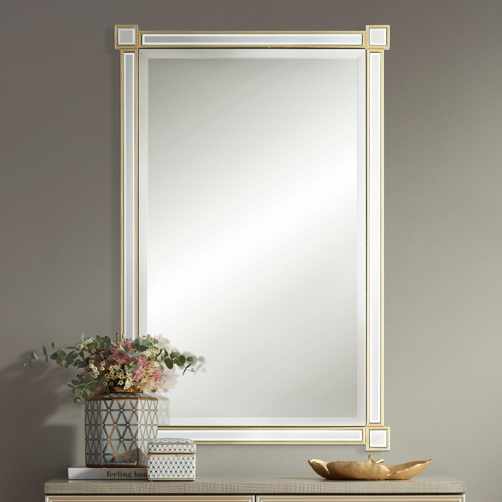 Gabriella Rectangular Gold Leaf Wood Vanity Mirror