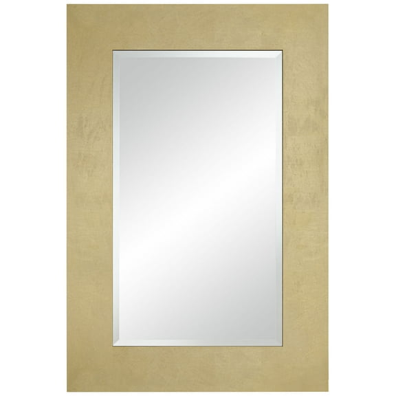 Noble Park Jeneva Rectangular Vanity Wall Mirror Modern Beveled Shiny Gold Leaf Wood Frame 27" Wide for Bathroom Bedroom Living Room Home Office House