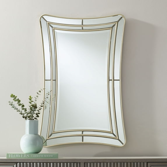 Noble Park San Simeon Rectangular Vanity Decorative Wall Mirror Modern Beveled Glass Matte Champagne Frame 26" Wide for Bathroom Bedroom Home Entryway