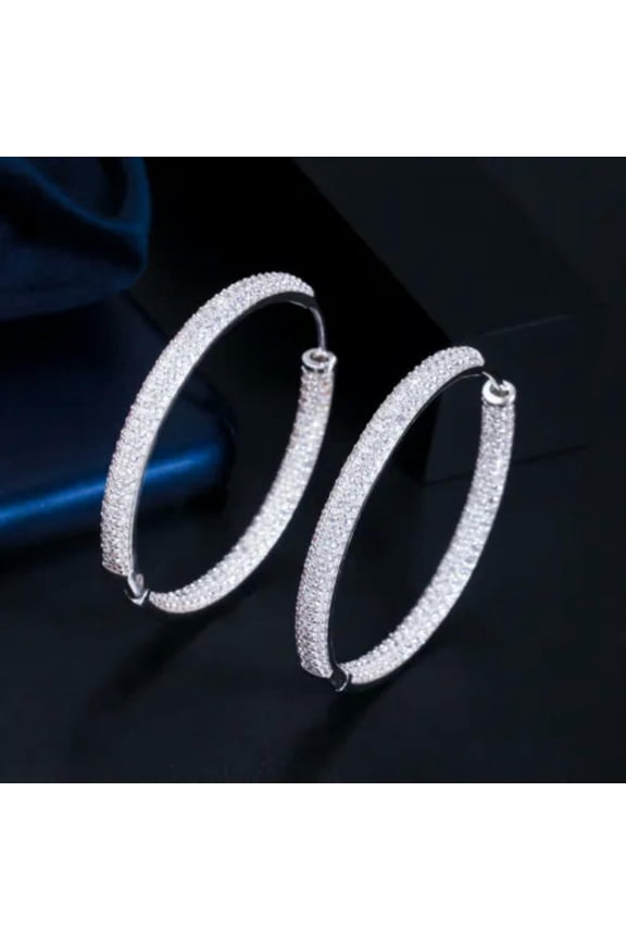 Noble Pave CZ Big Round Hoop Earring for Brides 18K Yellow Gold Plated Jewellery