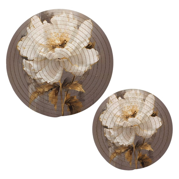 Noble Peony Flower Potholders Set Trivets Pads 2 Pcs Cotton Heat Resistant Round Hot Mats for Kitchen Countertop Table Home Decor