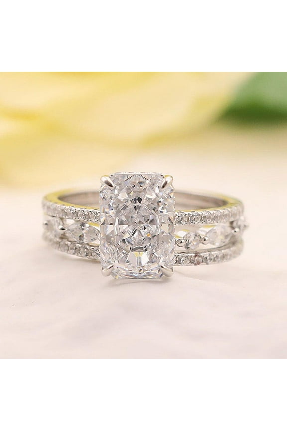 Noble Radiant Cut 3PC Wedding Bridal Set in Sterling Silver with 5A CZ Diamond