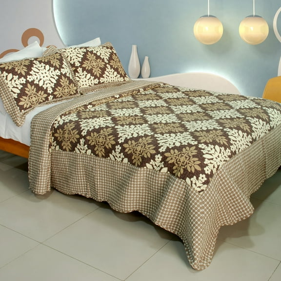 Noble Snowflake 100% Cotton 3PC Patchwork Quilt Set (Full/Queen Size)