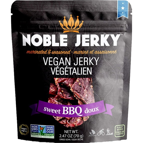Noble Sweet BBQ Marinated & Seasoned Vegan Jerky, Non-GMO, 2-Pack 2.47 oz. Packets