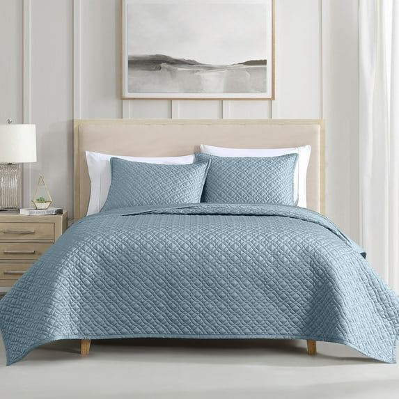 Noble Tencel 3 PC Queen Coverlet Set Silver Rivebrook Home Noble Tencel Collection Sky - Queen - 3 Piece