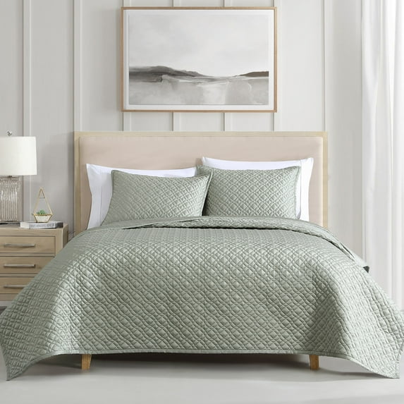 Noble Tencel 3 PC Queen Coverlet Set Silver Rivebrook Home Noble Tencel Collection Sage - Queen - 3 Piece