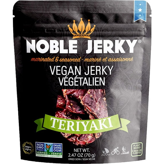 Noble Teriyaki Marinated & Seasoned Vegan Jerky, Non-GMO, 2-Pack 2.47 oz. Packets