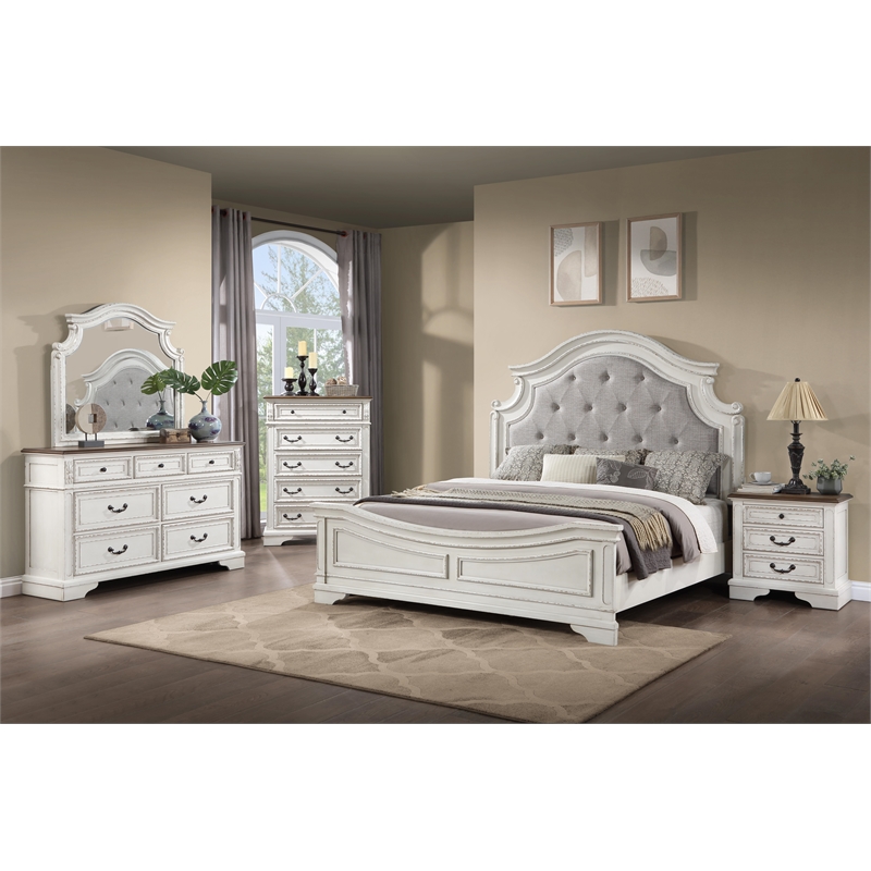 Noble Traditional Style 4 Pc King Bedroom Set Made with Wood in Antique ...