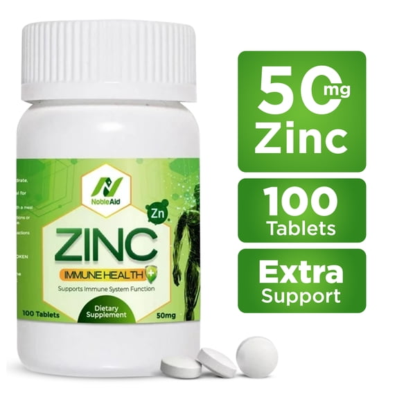 NobleAid 50mg Zinc Supplement Tablet for Immune Health Plus, Bone Strength, and Joint Health, 100-Pack