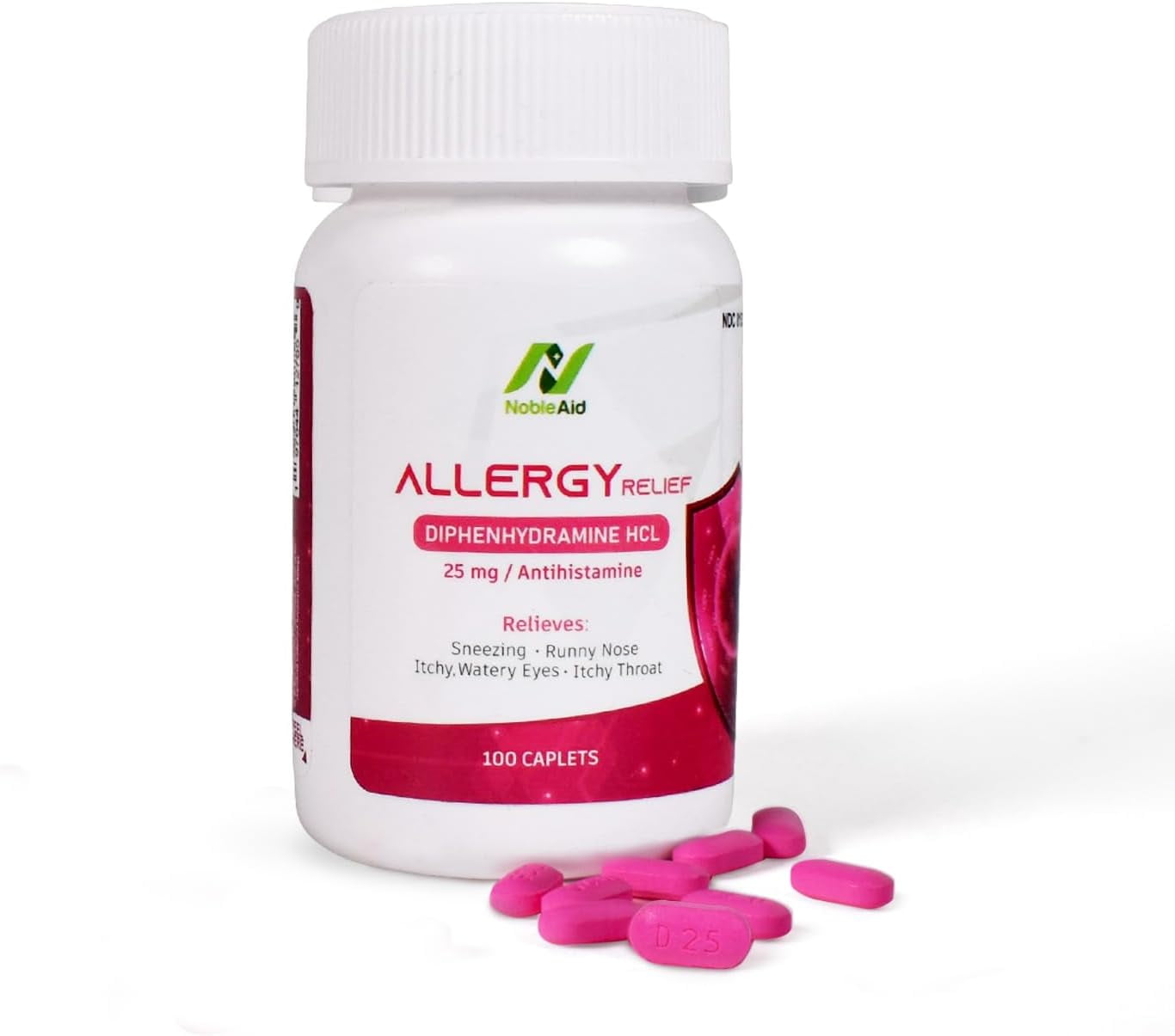 NobleAid Antihistamine Allergy Relief Tablets 25mg Diphenhydramine HCl