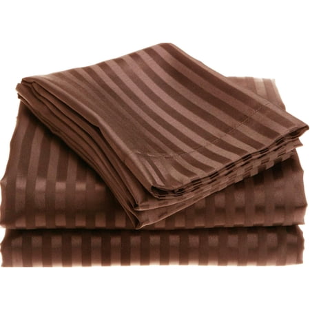 NobleHouse 1800 Series Wrinckle 4 Piece King Size Embossed Stripe Sheet Set - Chocolate