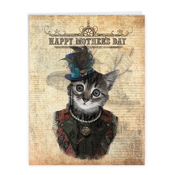 NobleWorks - 1 Big Mother's Day Card (8.5 x 11 Inch) - Steampunk Cats J6554DMDG