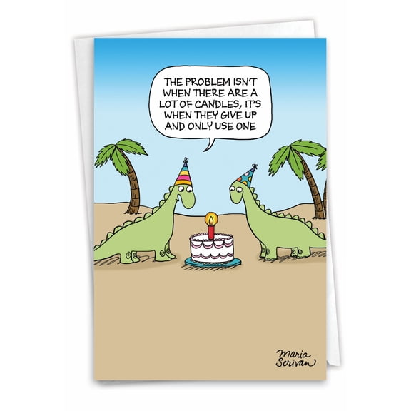 NobleWorks - 1 Happy Birthday Cartoon Greeting Card - Funny Notecard with Envelope, Comic Stationery - One Candle C3328BDG