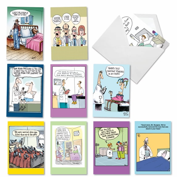 NobleWorks 10 Assorted Box Set Funny Get Well Greeting Cards w/5 x 7 Inch Envelopes (10 Designs, 1 Each) Doctor's Orders AC7848GWG-B1x10