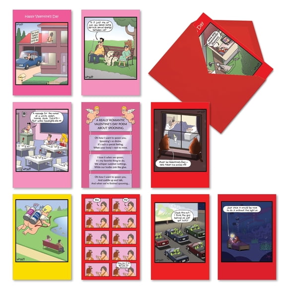 NobleWorks 10 Assorted Box Set Funny Valentine's Day Greeting Cards w/5 x 7 Inch Envelopes (10 Designs, 1 Each) Whyatt's Wacky Love AC10886VDG-B1x10
