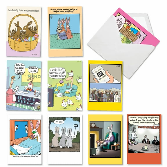NobleWorks 10 Assorted Box Set Hilarious Easter Greeting Cards w/5 x 7 Inch Envelopes (10 Designs, 1 Each) Basket of Laughs AC10363EAG-B1x10