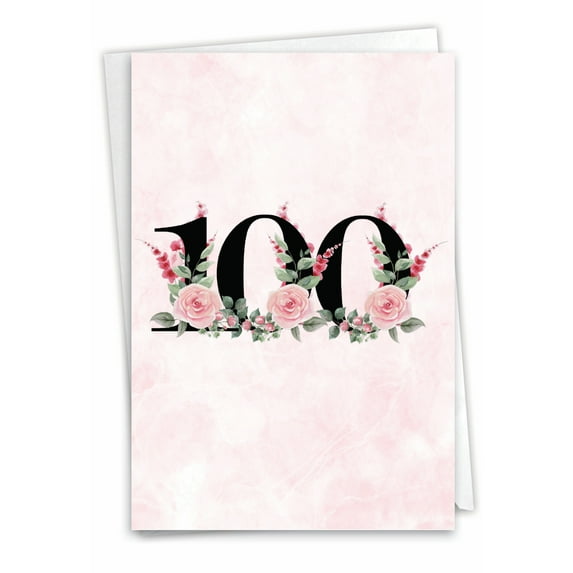 NobleWorks 100th Milestone Birthday Greeting Card with 5 x 7 Inch Envelope (1 Card) Floral Age 100 C8266MBG