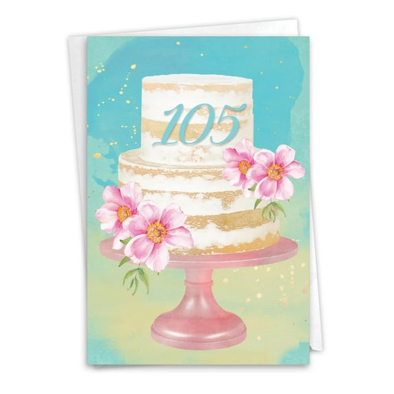 NobleWorks 105th Milestone Birthday Greeting Card with 5 x 7 Inch Envelope (1 Card) Number Cake 105 C10107MBG