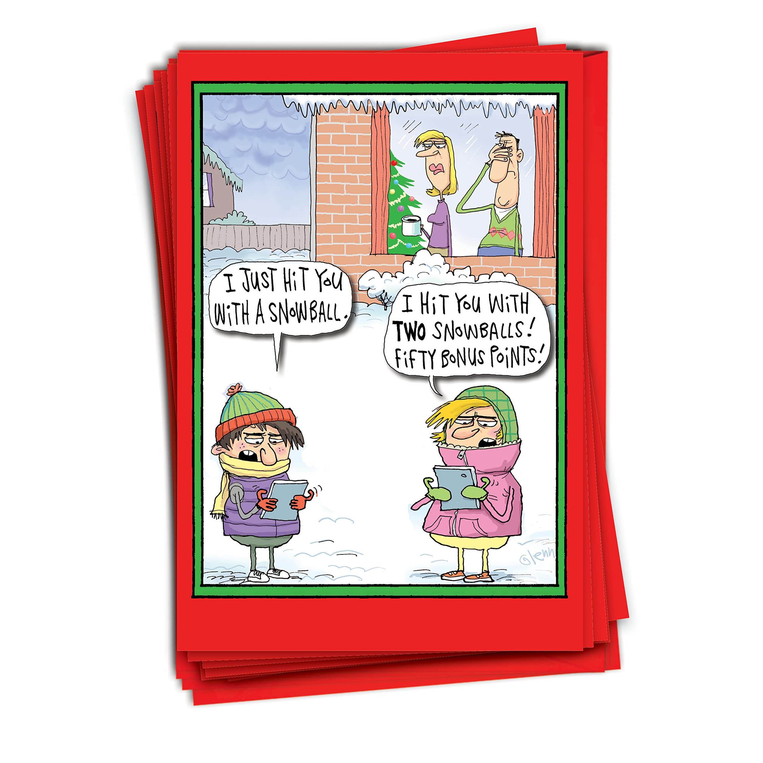 NobleWorks - 12 Boxed Merry Christmas Cards Bulk - Funny Cartoon Happy ...