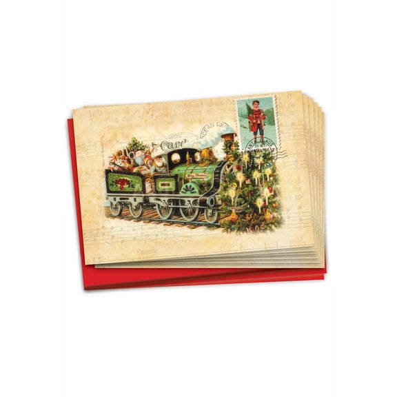 NobleWorks 12 Christmas Greeting Cards Box Set with 5 x 7 Inch Envelopes (1 Design, 12 Each) Santa Postcards - Train C10192AXSG-B12x1