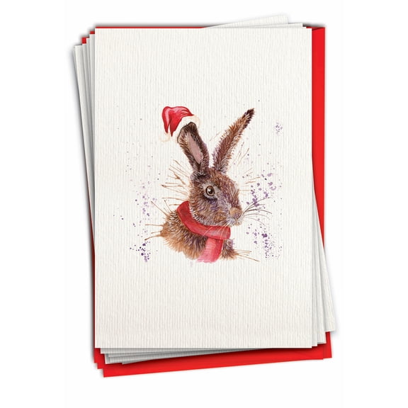 NobleWorks 12 Christmas Greeting Cards Boxed Set with 5 x 7 Inch Envelopes (1 Design, 12 Each) Wildlife Expressions - Rabbit C2973DXSG-B12x1