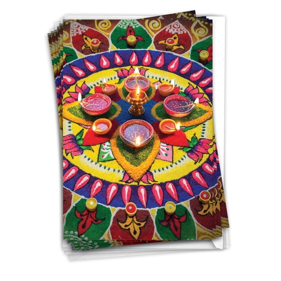 NobleWorks 12 Diwali Greeting Cards Box Set with 5 x 7 Inch Envelopes (1 Design, 12 Each) Diwali Wishes C2816FDWG-B12x1