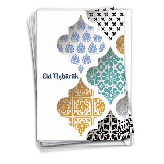 NobleWorks 12 Eid Mubarak Greeting Cards Box Set with 5 x 7 Inch Envelopes (1 Design, 12 Each) Islam Holiday Cards Eid Mubarak Dimensions - Tiles C10424EEIG-B12x1