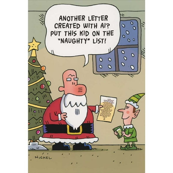 NobleWorks 12 Funny Christmas Cards w/5 x 7 Inch Envelopes (1 Design, 12 Each)  - Artificial Letter C8768XSG-B12x1