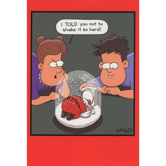 NobleWorks 12 Funny Christmas Cards w/5 x 7 Inch Envelopes (1 Design, 12 Each)  - Snowglobe Santa C8769XSG-B12x1