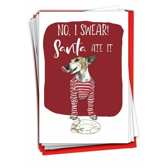 NobleWorks 12 Funny Christmas Greeting Cards Boxed Set with 5 x 7 Inch Envelopes (1 Design, 12 Each) Dog Antics - Santa Ate It C2918GXSG-B12x1