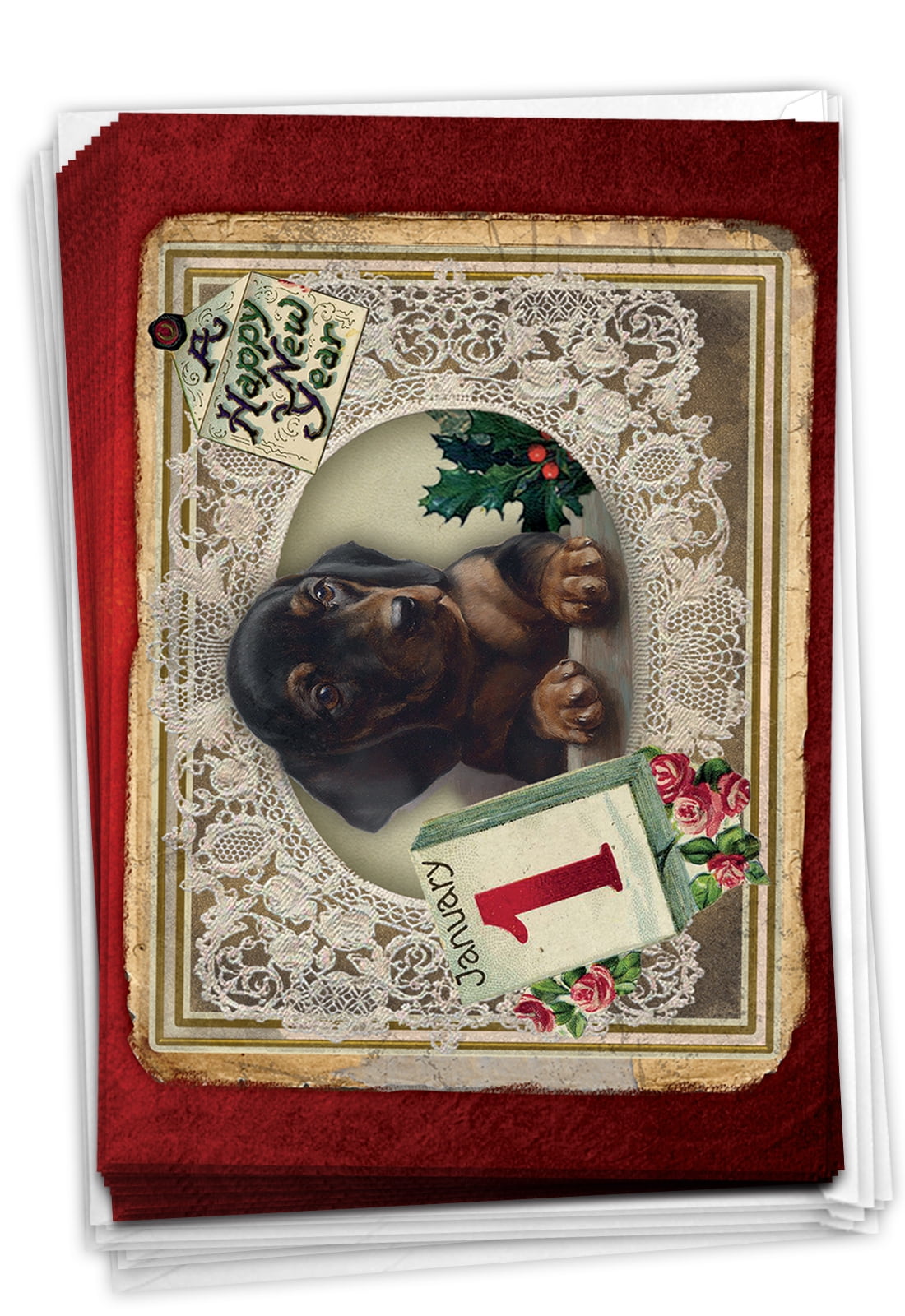 NobleWorks - 12 New Year Cards Boxed (1 Design, 12 Cards) - Lacy Holidays B1760GNYG (Greeting Card)