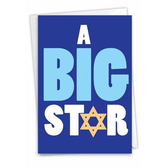 NobleWorks 13th Bar Mitzvah Greeting Card with 5 x 7 Inch Envelope (1 Card) Jewish 13th Milestone Card Big Jewish Star - Boy C10058JBG