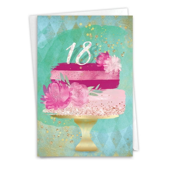 NobleWorks 18th Milestone Birthday Greeting Card with 5 x 7 Inch Envelope (1 Card) Number Cake 18 C10130MBG