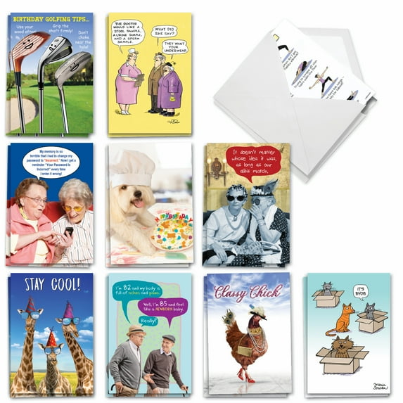 NobleWorks 20 Assorted Box Set Funny Birthday Greeting Cards w/5 x 7 Inch Envelopes (10 Designs, 2 Each) Bday Best Birthday Wishes AC8838BDG-B2x10