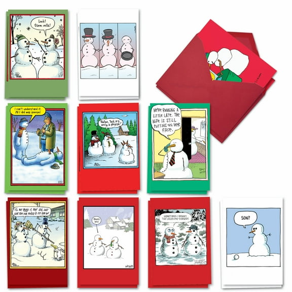 NobleWorks 20 Assorted Box Set Funny Christmas Greeting Cards w/5 x 7 Inch Envelopes (10 Designs, 2 Each) Let It Snowman AC7142XSG-B2x10