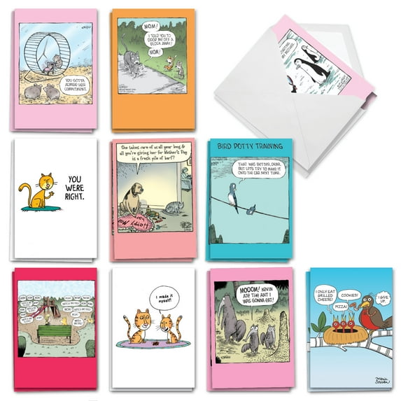 NobleWorks 20 Assorted Box Set Funny Mother's Day Greeting Cards w/5 x 7 Inch Envelopes (10 Designs, 2 Each) Mom Wild Moms AC10890MDG-B2x10