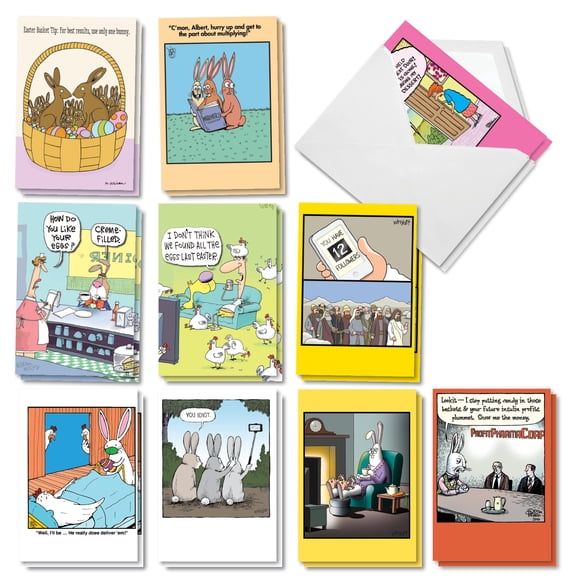 NobleWorks 20 Assorted Set Funny Easter Greeting Cards w/5 x 7 Inch Envelopes (10 Designs, 2 Each) Basket Of Laughs
